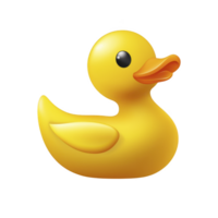 cute yellow rubber duck with cheerful expression, perfect for bath time fun. duck features smooth texture and classic design, making it delightful toy for children png