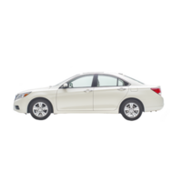 sleek white sedan car is shown in side view, highlighting its modern design and smooth lines. vehicle is isolated on transparency background, emphasizing its elegant and contemporary style png