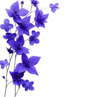 vibrant arrangement of deep blue flowers with delicate petals and green stems, creating striking contrast against transparency background. composition exudes elegance and tranquility png
