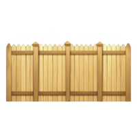 wooden fence with vertical planks and natural finish stands tall, providing sense of privacy and security. fence features pointed tops and sturdy posts, ideal for gardens or backyards png