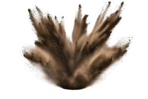dynamic explosion of brown powder creates dramatic burst against transparency background, capturing energy and movement of particles in mid air png