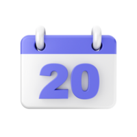 A calendar with the number 20 on it png