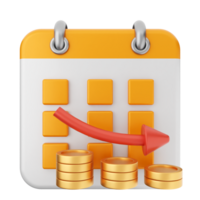 A calendar with a red arrow pointing up and stacks of coins png