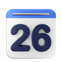 A blue and white calendar icon with the number 26 png