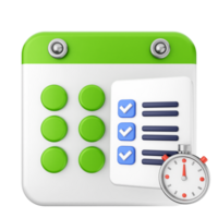 A calendar with check marks and a clock png