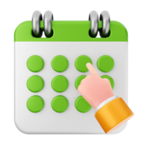 A calendar icon with a hand pointing to a green calendar png