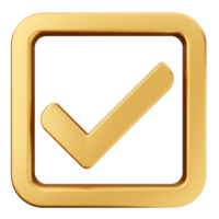 A check mark icon in gold on a black background png