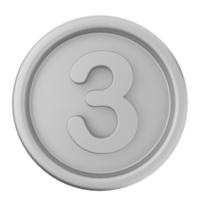 A 3d image of a number three on a button png