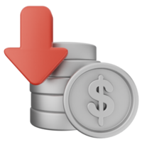 A stack of coins with a red arrow pointing down png