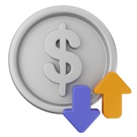 A dollar coin with arrows pointing up and down png