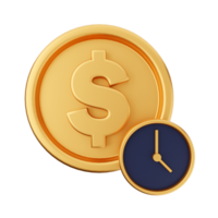 Golden dollar coin and clock on black background png