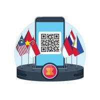 ASEAN QR Code Connectivity Advancing Digital Integration Across Nations vector