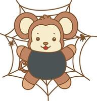 Baby monkey stuck in the web spider. Cute Monkey icon. Funny baby Monkey animal series stock illustration. life of fluffy Monkey designs. vector