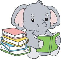 Baby elephant reading a book. Cute Elephant icon. Funny baby Elephant animal series stock illustration. Life of fluffy Elephant designs. vector