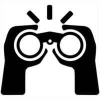 Binoculars and spyglass icon concept in black filled color vector
