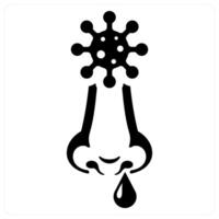Runny Nose and infection icon concept in black filled color vector