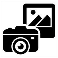 Photography and picture icon concept in black filled color vector