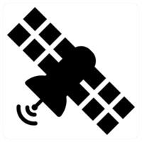 Satellite and antenna icon concept in black filled color vector