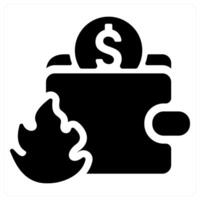 Hot Wallet and wallet icon concept in black filled color vector