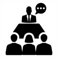 Manager and conference icon concept in black filled color vector
