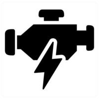 Engine and gear icon concept in black filled color vector