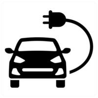 Electric Car and charging icon concept in black filled color vector