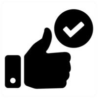 Endorsement and positive icon concept in black filled color vector