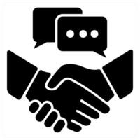 Relationships and handshake icon concept in black filled color vector