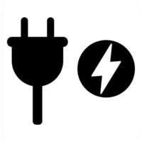 Power Supply and socket icon concept in black filled color vector