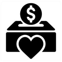 Charity Box and donation box icon concept in black filled color vector