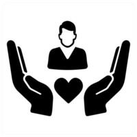 Caring and human care icon concept in black filled color vector