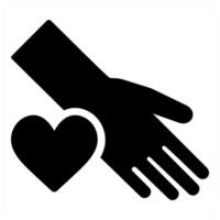 Helping Hand and donation icon concept in black filled color vector
