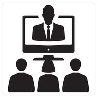 Online Meeting and conference icon concept in black filled color vector