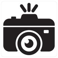 Camera and photo icon concept in black filled color vector