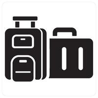 Suitcase and baggage icon concept in black filled color vector