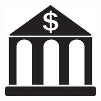 Financial Institution and bank icon concept in black filled color vector