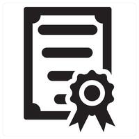 Certificate and document icon concept in black filled color vector