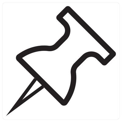 Push Pin and office material icon concept in black filled color