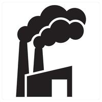 Factory Pollution and factory icon concept in black filled color vector