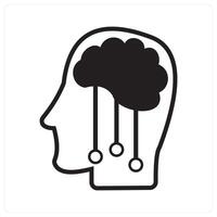 Artificial Intelligence and brain icon concept in black filled color vector