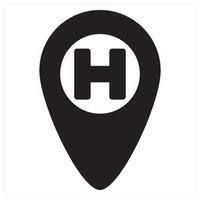 Hospital Location and hospital icon concept in black filled color vector