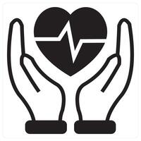 Heart Care and help icon concept in black filled color vector