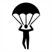 Paragliding and parachute icon concept in black filled color vector