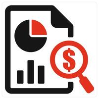 Audit and paper icon concept in red filled color vector