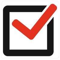 Check and checkmark icon concept in red filled color vector