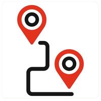 Journey and pin icon concept in red filled color vector