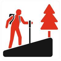 Hiking and climbing icon concept in red filled color vector