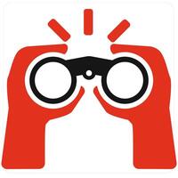 Binoculars and spyglass icon concept in red filled color vector