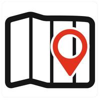 Map and pin icon concept in red filled color vector