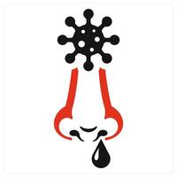 Runny Nose and infection icon concept in red filled color vector